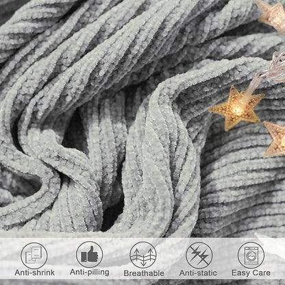lifein Throw Blanket for Couch, Soft Boho Decor Bed Throw,Cozy Grey Knitted Chenille Small Farmhouse Lightweight Throw (Light Grey,50 * 60")
