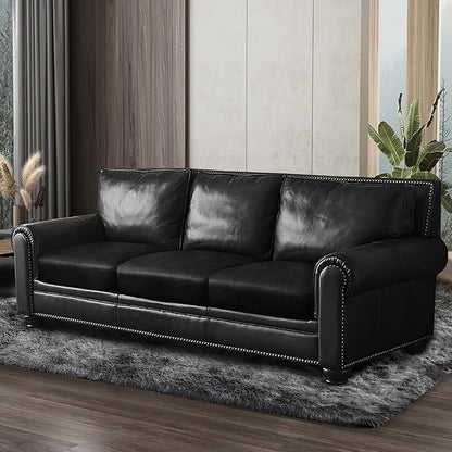 Leather Look Couch Cushion Covers Sofa Seat Slipcovers Sets Couches Furniture Protector for Sectional Armchair Loveseat Pets Kids Stretch Spandex Fabric (3 Cushion Sofa, Black)