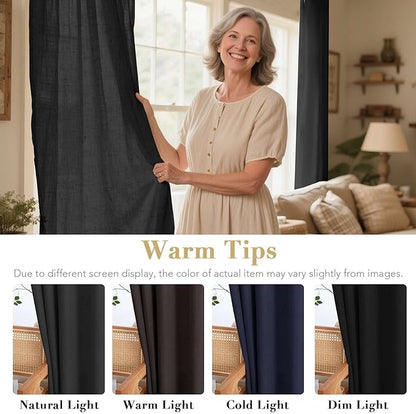 H.VERSAILTEX Living Room Linen Curtains Home Decorative Nickel Grommet Curtains Privacy Added Energy Saving Light Filtering Window Treatments Panels for Bedroom, Heather Black, 2 Panels, 52 x 72 Inch