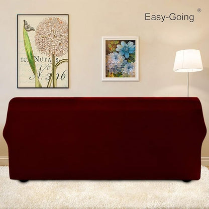 Easy-Going Stretch Sofa Slipcover 1-Piece Sofa Cover Furniture Protector Couch Soft with Elastic Bottom for Kids, Polyester Spandex Jacquard Fabric Small Checks (Sofa, Wine)