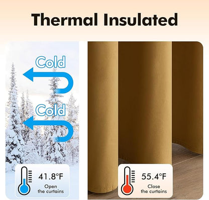 MIULEE Elegant Velvet Curtains Gold Grommet Curtains Fall Thermal Insulated Soundproof Room Darkening Blackout Curtains/Drapes for Girls & Lady Living Room/Bedroom Decor 52 x 96 Inch 2 Panels