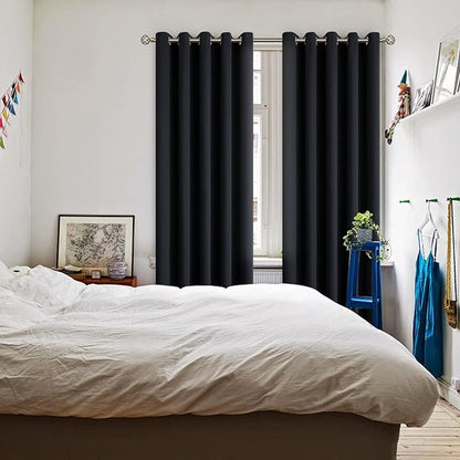 BGment Blackout Curtains - Grommet Thermal Insulated Room Darkening Bedroom and Living Room Curtain, Set of 2 Panels (70 x 84 Inch, Black)