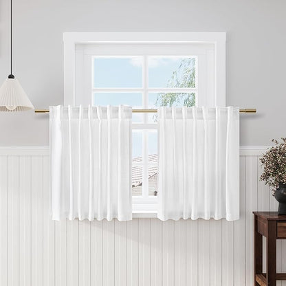 Nanspring White Semi Sheer Linen Textured Valances for Small Short Windows 2 Panels Set Back Tab Rod Pocket Light Filtering Linen Curtains for Kitchen Kids Room Breathable Home Decor 52x30