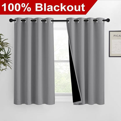 NICETOWN Noise and Lights Block Out Curtains, Thermal Insulated 100% Blackout 2-Layer Lined Drapes, Noise Cancellation Window Draperies for Dining Room (Silver Grey, 2 Panels, 46-inch W by 54-inch L)