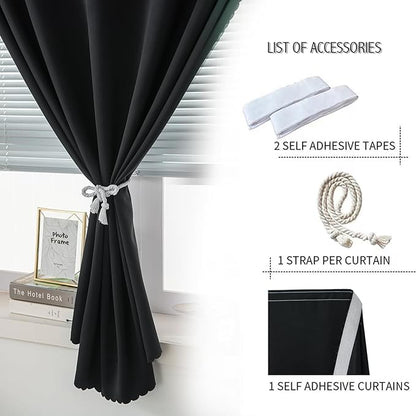 Adhesive Blackout Curtains- Self Stick Shades Window Blinds Curtains No Rod Needed Easy to Hang Curtains, Use for Bedroom, Living Room, Dining Room, Kitchen, Home Office, 59"W X 59"L, Black, 1 Panel