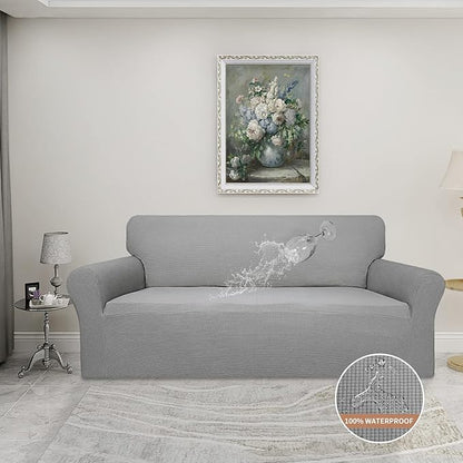 Easy-Going 100% Waterproof Couch Cover, Dual Waterproof Sofa Cover, Stretch Jacquard Sofa Slipcover, Leakproof Furniture Protector for Kids, Pets, Dog and Cat (Oversized Sofa, Light Gray)
