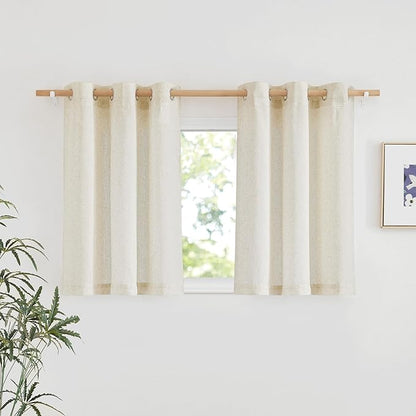 NICETOWN Linen 36 inch Curtains for Kitchen Window, Grommet Thick Flax Linen Burlap Small Window Treatments Privacy Assured with Light Filtering for Cafe/Kids Room, W42 x L36, 2 Panels