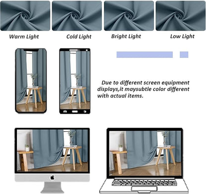 Simplebrand Ava Stone Blue Blackout Curtains for Bedroom 90 Inches Long 2 Panels Set, Solid Privacy Energy Saving Living Room Window Treatment Curtains Blackout Drapes, W50 x L90 Inch, Stone Blue