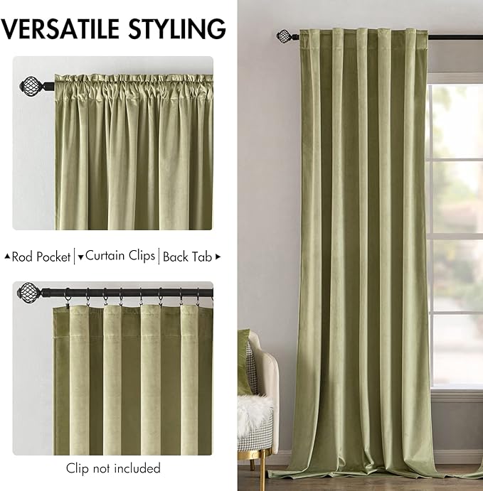 MIULEE Velvet Curtains 96 inches 2 Panels - Luxury Blackout Curtains for Bedroom Living Room Thermal Insulated Super Soft Window Drapes Rod Pocket & Back Tab, Sage Green, W52 x L96 inches
