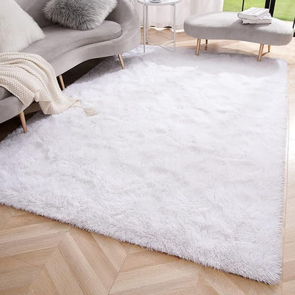 Amearea Premium Soft Fluffy Rug Modern Shag Carpet, 5' x 7', Fuzzy Plush Rugs for Living Room Bedroom Kids Room Home Decor, Nursery Non Slip Indoor Shaggy Carpets, White