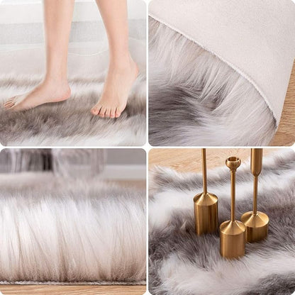Carvapet Soft Fur Rugs Fake Reindeer Hide Area Rug Fluffy Faux Fur Carpet for Bedroom Floor Mat Home Decorative Throw Rug for Living Room, 3ft x 3ft, Grey