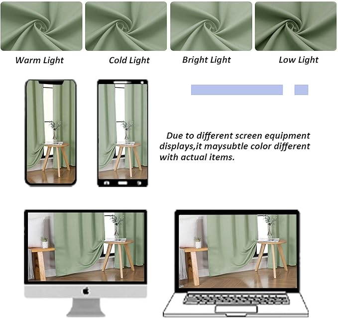 Simplebrand Ava Light Green Blackout Curtains for Bedroom 96 Inches Long 2 Panels, Solid Thermal Insulated, Energy Saving Nursery Window Treatment Curtains Blackout Drapes, W50 x L96 Inch, Light Green