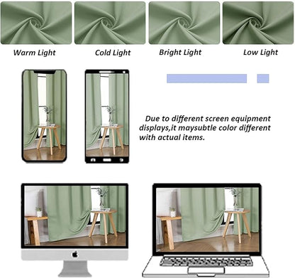 Simplebrand Ava Light Green Blackout Curtains for Bedroom 72 Inch Length 2 Panels Set, Privacy Thermal Insulated Rod Pocket Door Window Curtains for Patio French Front Door, W40 x L72 Inch