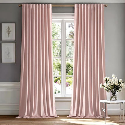 MIULEE Baby Pink Velvet Curtains 96 inches - Luxury Blackout Curtains for Bedroom Living Room Thermal Insulated Super Soft Window Drapes Rod Pocket & Back Tab, W52 x L96 inches, 2 Panels