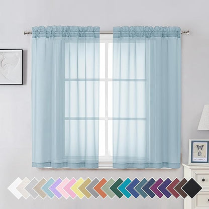 Aiyufeng 2 Pack: Basic Sky Blue Sheer Curtain Drapes 45 Inch Length 2 Panels for Living Room, Light Filtering Voile Drapes for Bedroom, Patio, Sliding Door, Each 42" W x 45" L