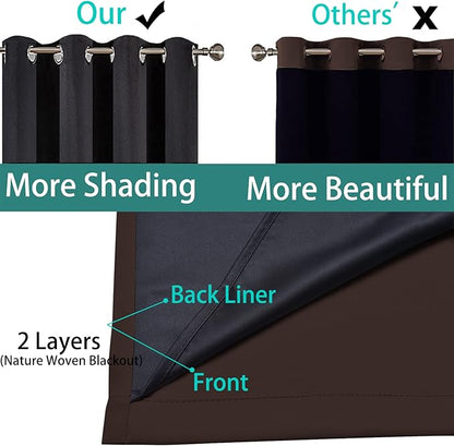 Yakamok Blackout Curtains 72 Inches Long,Blackout Curtain Panels for Bedroom, 2 Thick Layers Grommet Top Thermal Insulated Drapes with Black Liner for Living Room(52Wx72L, Chocolate Brown, 2 Panels)