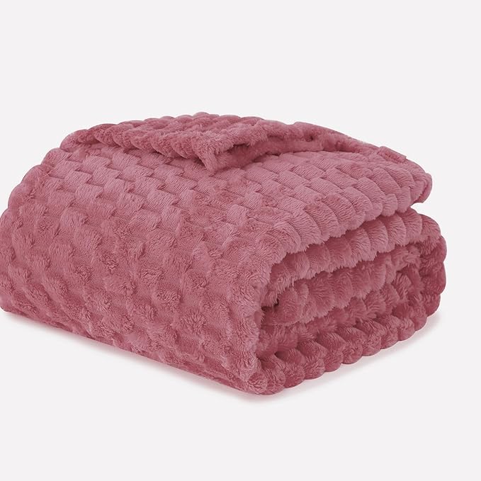 Dusty Pink Throw Blanket 90"×90" inches Gifts for Mom Fuzzy 3D Jacquard Decorative Flannel Fleece Super Soft Plush Cozy Blanket for Couch Sofa Chair Lightweight