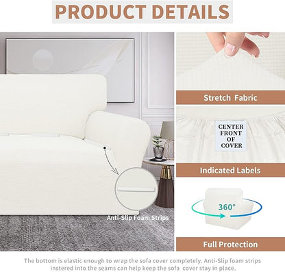 Easy-Going 100% Waterproof Oversized Chair Couch Cover, Dual Waterproof Sofa Cover, Stretch Jacquard Sofa Slipcover, Leakproof Furniture Protector for Kids, Pets, Dog and Cat, Cream