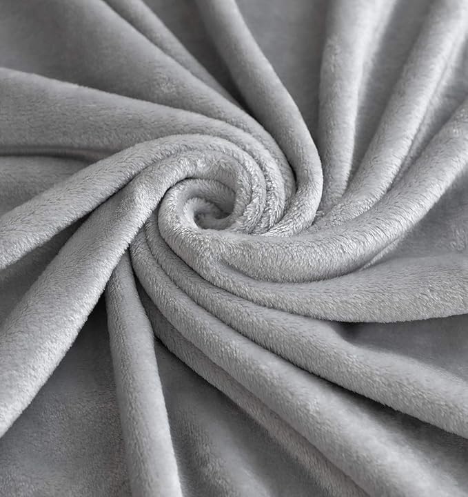 TASTHROW Large Flannel Fleece Throw Blanket, 50×70 Inch - Cozy Lightweight Thick Blanket - All Seasons Suitable for Women, Men and Kids (Light Grey)