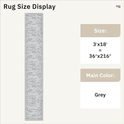 Hallway Runner Rug 3x18 - Kitchen Rugs 18ft Washable Entryway Rug Vintage Kitchen Runners Non Slip Farmhouse Indoor Carpet Runner for Living Room Bedroom, Grey