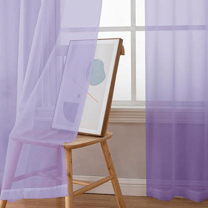 Simplebrand Lavender Sheer Curtains 84 Inches Long, Light Filtering Rod Pocket Solid Color Window Sheer Curtain Panels, Elegant Curtains & Drapes for Living Room, Bedroom 2 Panels (42" W x 84" L)