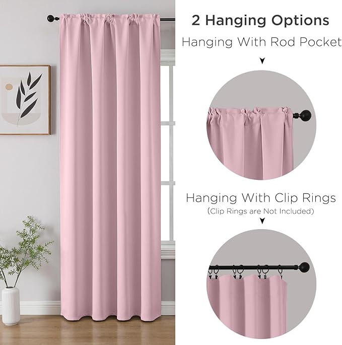 CUCRAF Light Pink Blackout Curtains 45 inch Length 2 Panels Set, Rod Pocket Room Darkening Drapes for Bedroom Living Room, Insulated Thermal Light Blocking Window Curtain (W52 x L45 Inch)