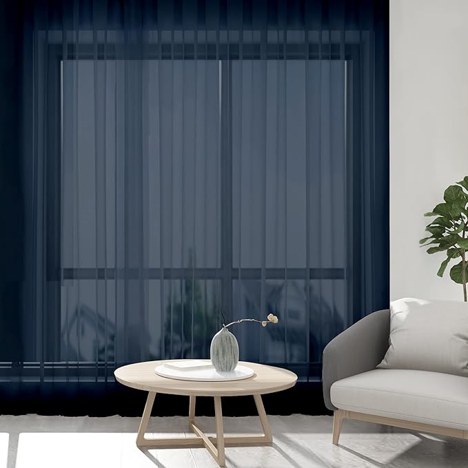 Chyhomenyc Sheer Window Curtains 108 inch Length 2 Panels Set, Airy Soft-Touching Rod Pocket Voile Drapes Backdrops Scarves for Living Room/Bedroom/Hotel/Patio, Each 42 W x 108 L, Navy Blue