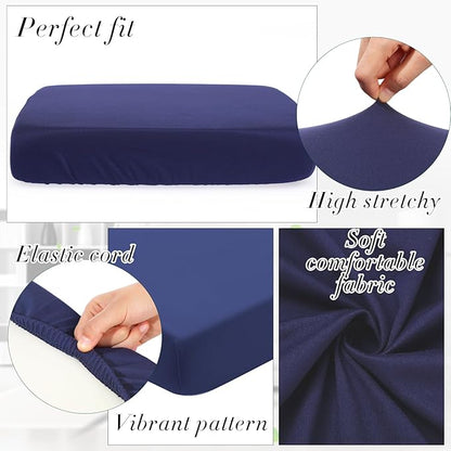 Newwiee Set of 4 Stretch Patio Cushion Covers Sofa Couch Seat Chair Slipcovers Cushion Cover Replacement Furniture Protector for Pets Washable(Navy Blue,Seat Cover,Solid)
