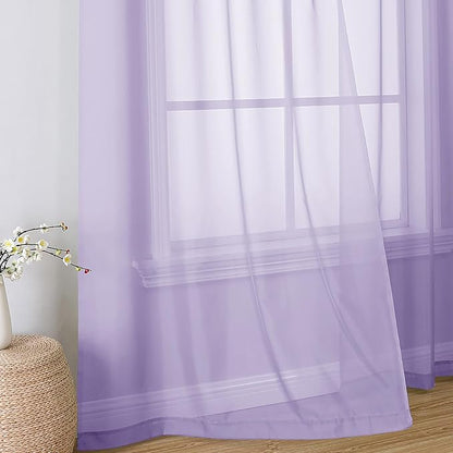 Simplebrand Lavender Sheer Curtains 96 Inches Long, Light Filtering Light Purple Rod Pocket Solid Color Window Sheer Curtain Panels, Elegant Curtains & Drapes for Living Room, Bedroom 2 Panels, 42" W