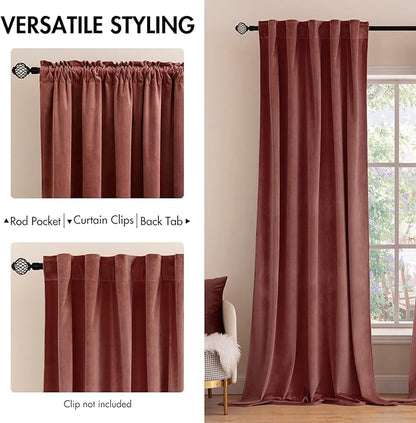 MIULEE Velvet Curtains 2 Panels Luxury Blackout Curtains for Bedroom Living Room Thermal Insulated Super Soft Window Drapes Rod Pocket & Back Tab, Dusty Rose Pink, W52 x L72 inches