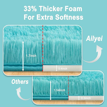 Soft Runner Rugs for Bedroom Hallways, 2x6 Teal Blue Fluffy Shag Throw Area Rug Non Slip for Bedside Dorm, Long Shaggy Furry Carpet for Nursery Living Room