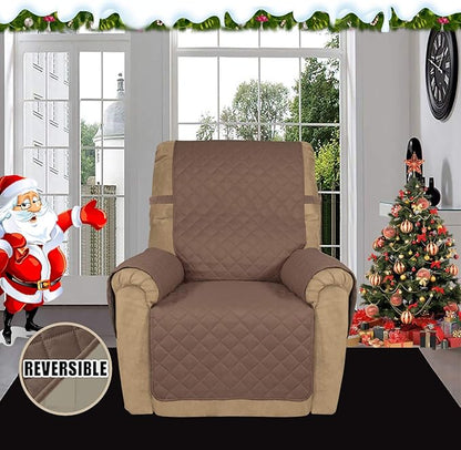 Easy-Going Recliner Sofa Slipcover Reversible Sofa Cover Water Resistant Couch Cover Furniture Protector with Elastic Straps for Pets Kids Children Dog Cat (Recliner, Brown/Beige)