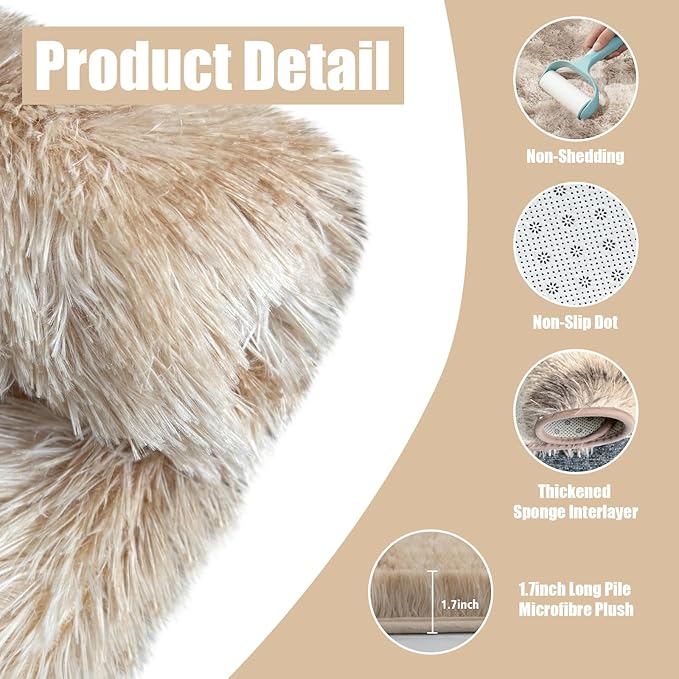 Shag Area Rug for Bedroom 5x8,Fluffy Area Rugs for Living Room,Soft Fuzzy Rug Non-Shedding Indoor Plush Carpet for Kids Bedroom Nursery Dorm Home Decor,Tie-Dyed Beige