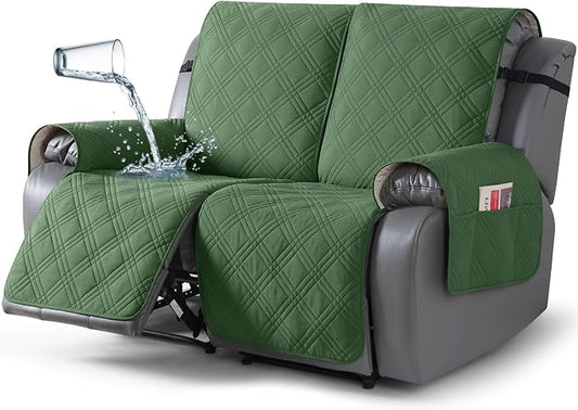 TAOCOCO 100% Waterproof Loveseat Recliner Covers 2 Seater, Split Loveseat Covers for Reclining loveseat, Non Slip Reclining Couch Cover with Double Straps for Kids, Pets(2 Seater, Vine Green)