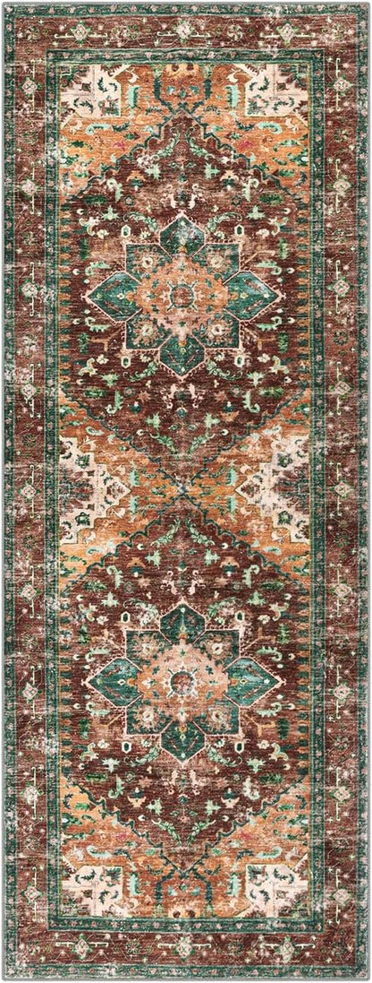 Yamaziot Washable Runner Rug, 2x6 Non-Slip Boho Vintage Hallway Rug Runner with Rubber Backing, Stain Resistant Distressed Carpet Runner for Bedroom, Kitchen, Laundry, Entrance