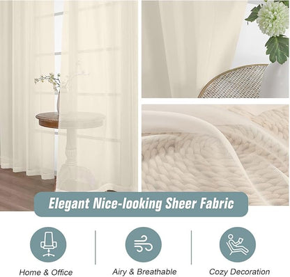 Cream Sheer Curtains for Window 96 Inches Long 2 Panels Set, Soft Airy Light Filtering Voile Sheer Curtains for Living Room Bedroom, Dual Rod Pocket Elegant Window Drapes, 2x42Wx96L Inches