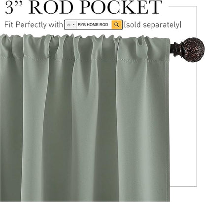 RYB HOME Blackout Curtains for Bedroom Living Room 72 inches Long, Thermal Insulated Privacy Rod Pocket Drapes for Nursery Office Home Theater, Width 42 by Length 72, Greyish Green, 2 Panels