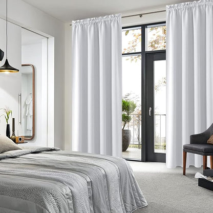 DWCN White Room Darkening Curtains for Bedroom, 60 x 84 inches Long - Energy Saving Privacy Window Drapes, Set of 2 Rod Pocket Curtain Panels