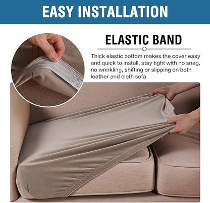 H.VERSAILTEX Velvet Stretch Couch Cushion Cover Plush Cushion Slipcover for Chair Cushion Furniture Protector Seat Cushion Sofa Cover (1 Piece Armchair Cushion Covers, Taupe)