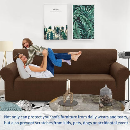ZNSAYOTX 1 Piece Jacquard Couch Covers for 3 Cushion Couch High Stretch Sofa Cover for Pets Dogs Anti Slip Extra Large Sofa Slipcovers Furniture Protector (X-Large, New Pattern Coffee)