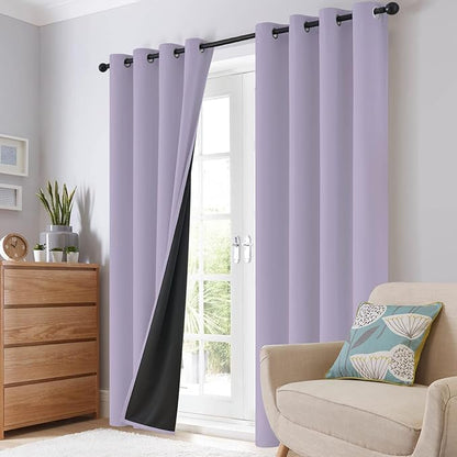 SimpleHome 100% Blackout Curtains for Bedroom,Thermal Insulated Lilac Grommet Window Drapes Room Darkening Curtains for Living Room with Black Back,62 x 84 Inch,2 Panels