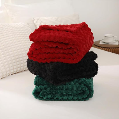 Puncuntex Dark Green Throw Blanket 90"×90" inches Fuzzy 3D Jacquard Decorative Flannel Fleece Super Soft Plush Cozy Blanket for Couch Sofa Chair Lightweight