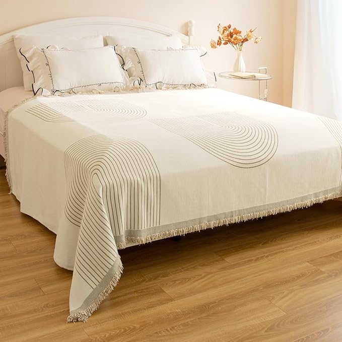 Boho Sofa Covers for 2 Cushion Couch, Chenille Sofa Slipcover for Pets Washable, L-Shape Sectional Loveseat Cover Soft Throw Blankets with Tassels(71x102,Arc Beige)