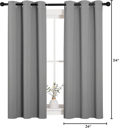 NICETOWN Bedroom Curtains Blackout Drapery Panels, Three Pass Microfiber Thermal Insulated Solid Ring Top Blackout Window Curtains/Drapes (Two Panels, 34 x 54 inches, Silver Grey)