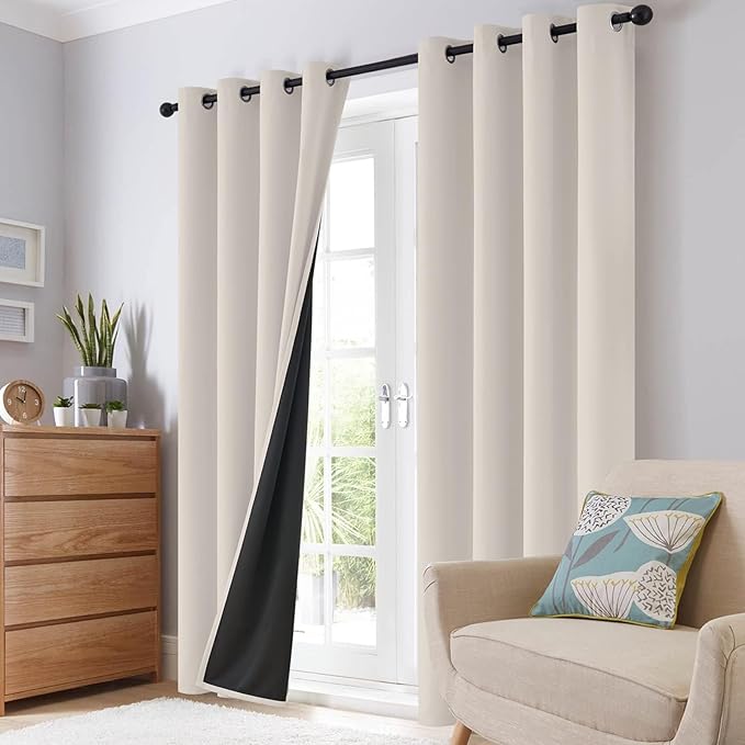 SimpleHome 100% Blackout Curtains for Bedroom,Thermal Insulated Cream Grommet Window Drapes Room Darkening Curtains for Living Room with Black Back,42 x 54 Inch,2 Panels