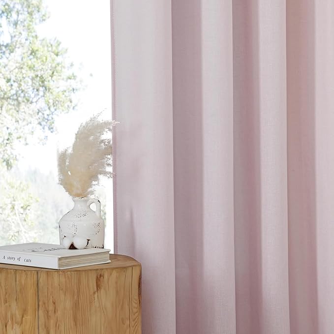 NICETOWN Blush Pink Linen Curtains for Kitchen, Thick Flax Small Window Treatments Semi Sheer Privacy Assured with Light Through for Cafe/Bathroom, W55 x L144, 2 Panels