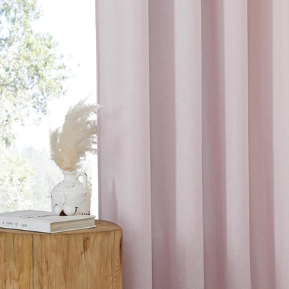 NICETOWN Blush Pink Linen Curtains for Kitchen, Thick Flax Small Window Treatments Semi Sheer Privacy Assured with Light Through for Cafe/Bathroom, W55 x L144, 2 Panels
