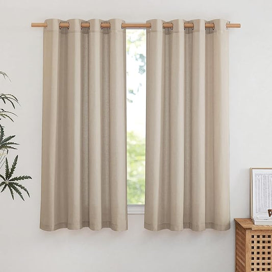 NICETOWN Flax Linen Taupe Window Curtains 63 inches Long, Grommet Linen Blend Drapes Privacy Assured with Light Through Window Treatments for Bedroom/Kids Room, W55 x L63, 2 Pieces