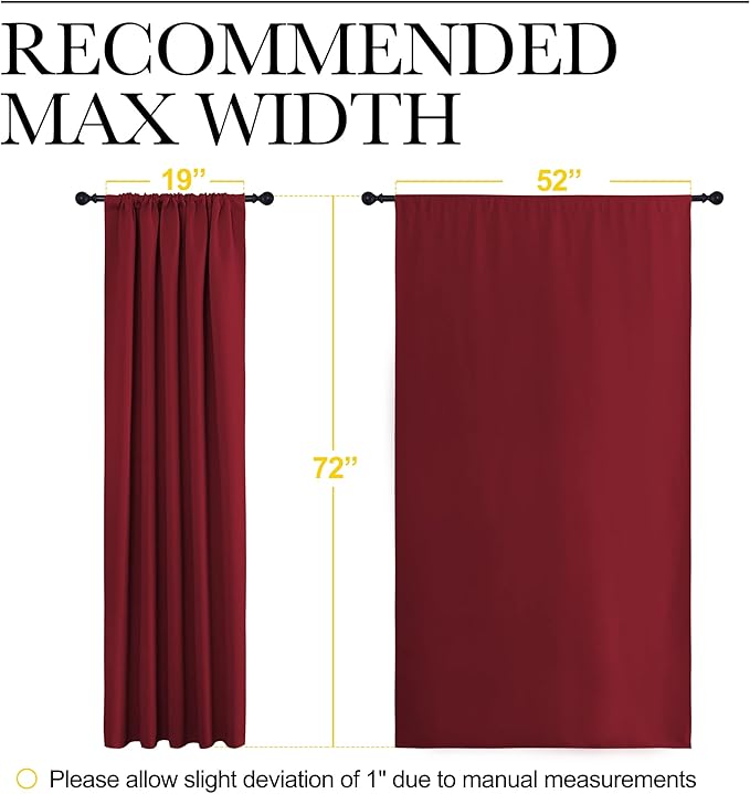 NICETOWN Christmas Burgundy Blackout Curtains and Drapes - Thermal Insulated Solid Rod Pocket Blackout Draperies/Panels for Guest Room (1 Pair, 52 by 72-Inch)