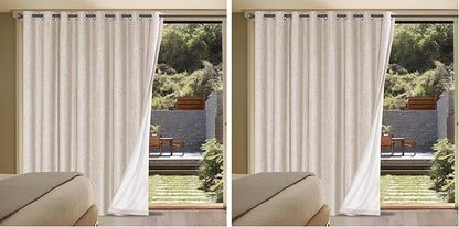 H.VERSAILTEX Linen Blackout Curtain Durable Thick Textured Linen Look 100% Blackout Patio Door Curtain Anti Rust Grommet Extra Wide Sliding Door Curtain Panel, W100 x L84 inch - Natural (Pack of 2)
